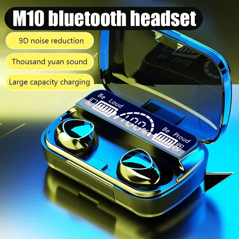 M10 Bluetooth Headphones with Microphone, Earphone Charger Box, Wireless Headphones, LED Display Screen